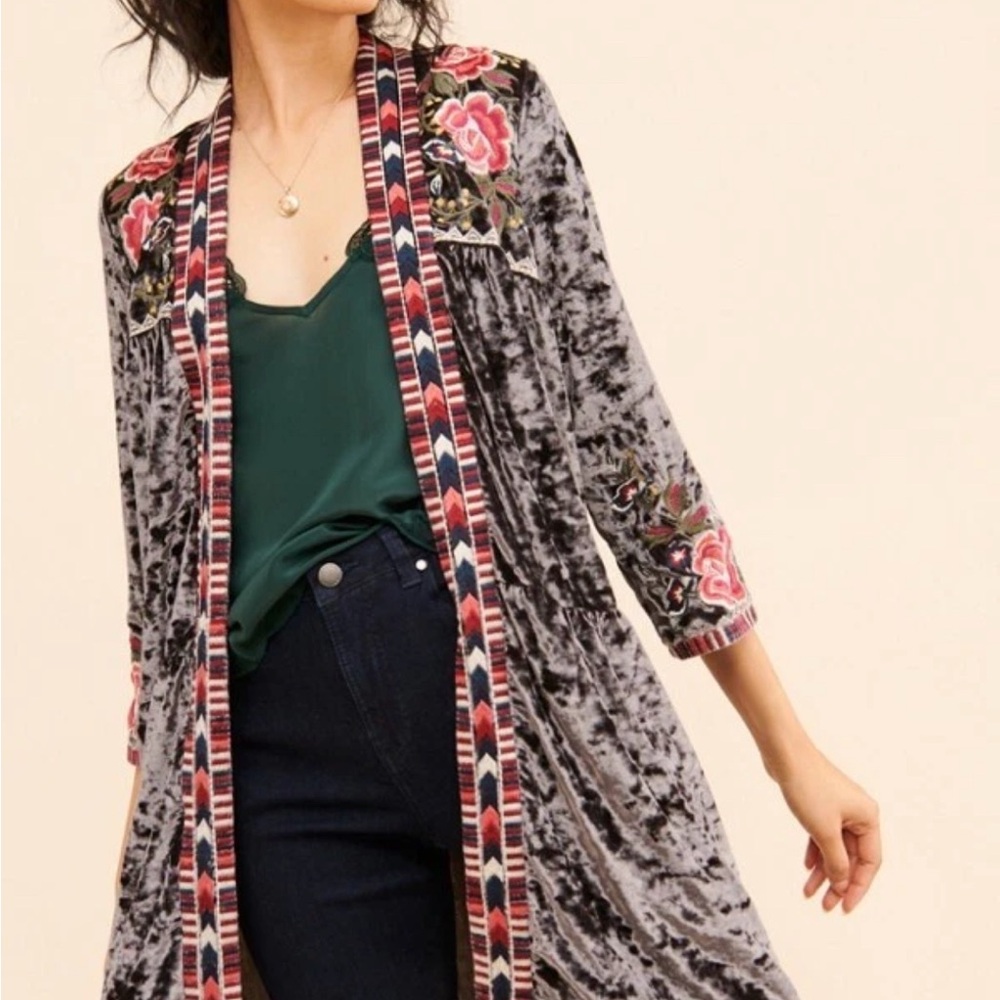 Driftwood Carly Velvet Floral Kimono Cardigan, Size S